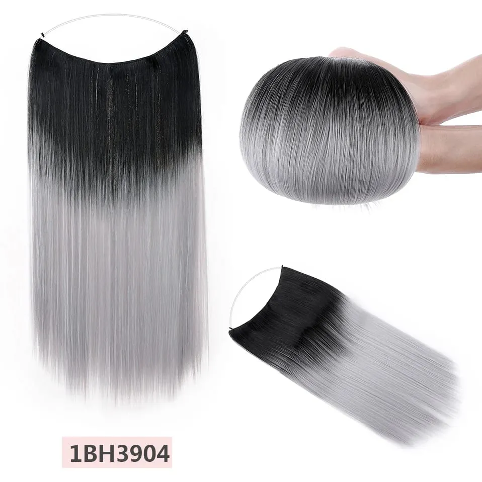 S-noilite 32colors Synthetic Invisible Wire Straight Hair Extension Clip In False Hair Hairpieces Long Smooth Fish Line Hair