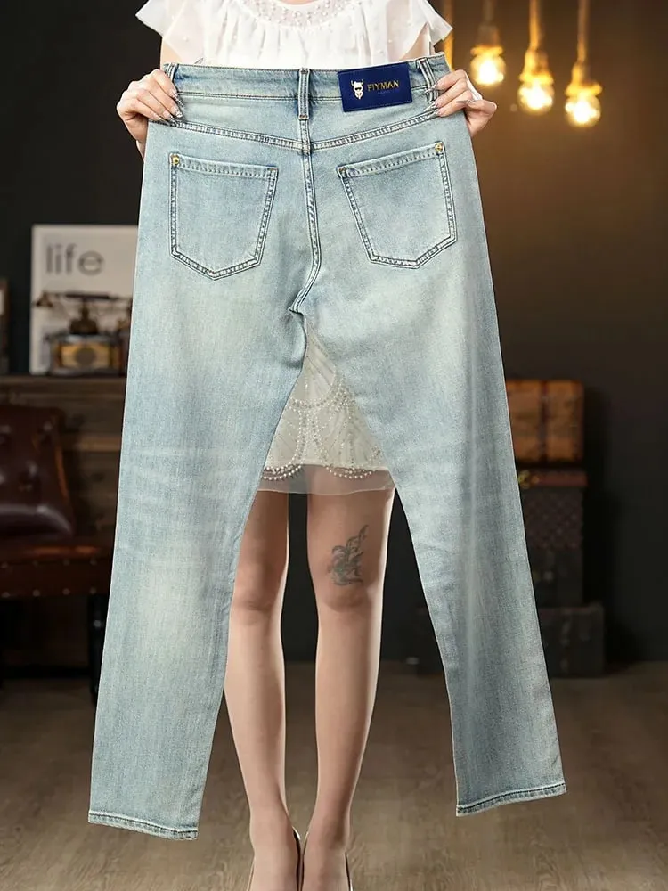 Summer thin 2025 new jeans men's slim fit small foot trendy brand fashionable light luxury elastic denim casual long pants