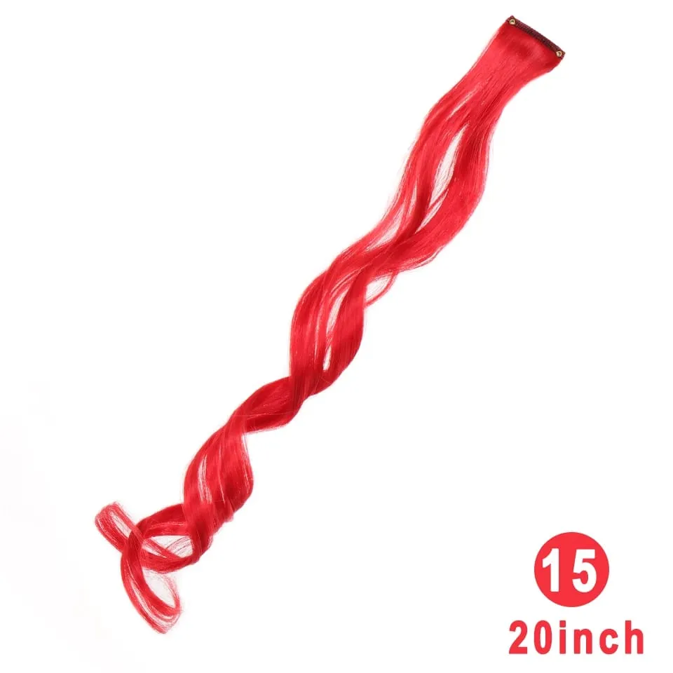 Synthetic Hair Extensions With One Clip Heat Resistant Rainbow Hair Piece For Kid Women Long Curly Wavy Style Colorful Hair