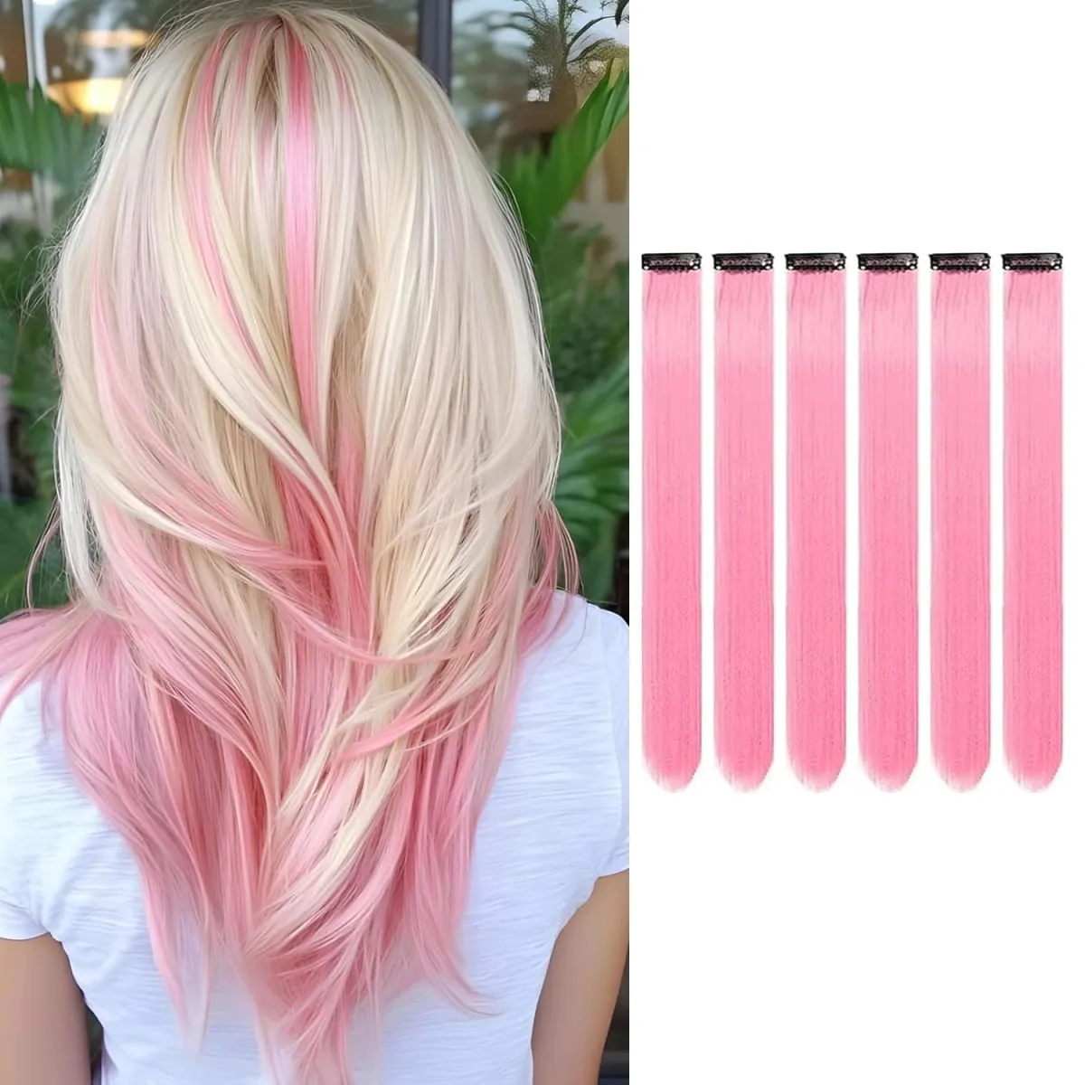 6 PCS Clip In Hair Extensions 22 Inch Long Straight Heat Resistant Synthetic Hair Highlights Easy to Use Colorful Hairpieces — image 2