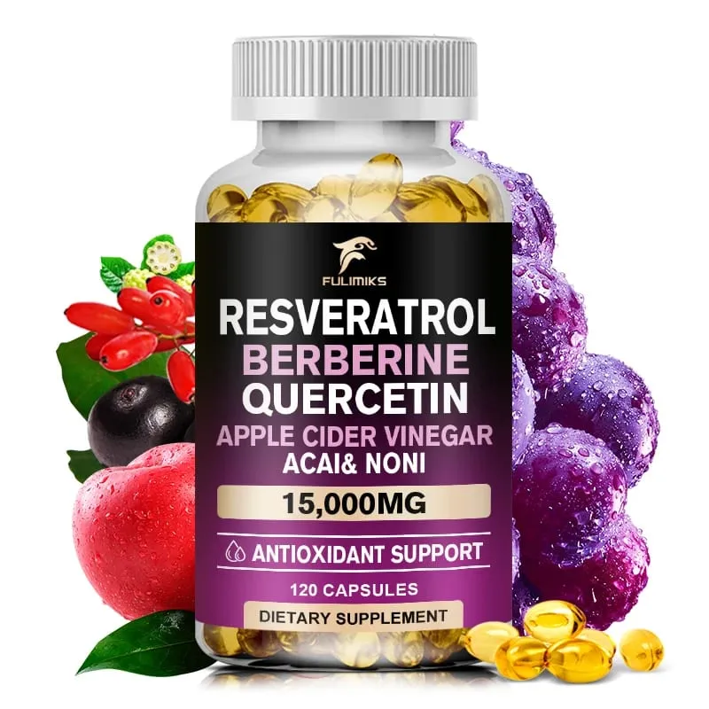 Resveratrol Capsules | Berberine | Quercetin | Apple Cider Vinegar - Antioxidant Heart Health & Metabolism - 60/120 Capsules