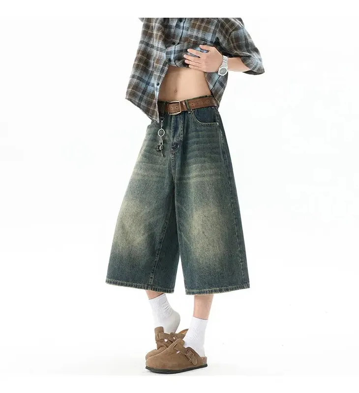 Více kapes Cargo Kalhoty Léto Krátké Džíny Kalhoty Hip Hop Streetwear Baggy Džínové šortky Běžné Široké nohavice Capris Kalhoty 5XL-M — image 7