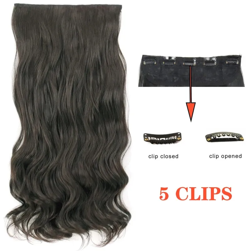 Synthetic Long Wave 5 Clips Hair Extensions Clips in High Temperature Fiber Black Brown Hairpiece — image 12