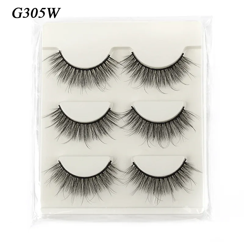 Faux Cils 3 Pairs False Eyelashes Natural Long 3D Mink Lashes Soft Fluffy Wispy Handmade Fake Lashes Eye Makeup Tools Maquiagem