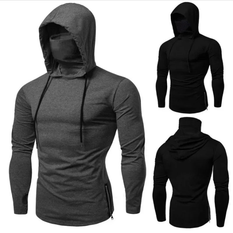 2026 Sweat à capuche fin pour hommes, printemps-automne, avec masque, épissure décontractée, grand masque, sweat-shirt à capuche pour cyclisme, moto et fitness