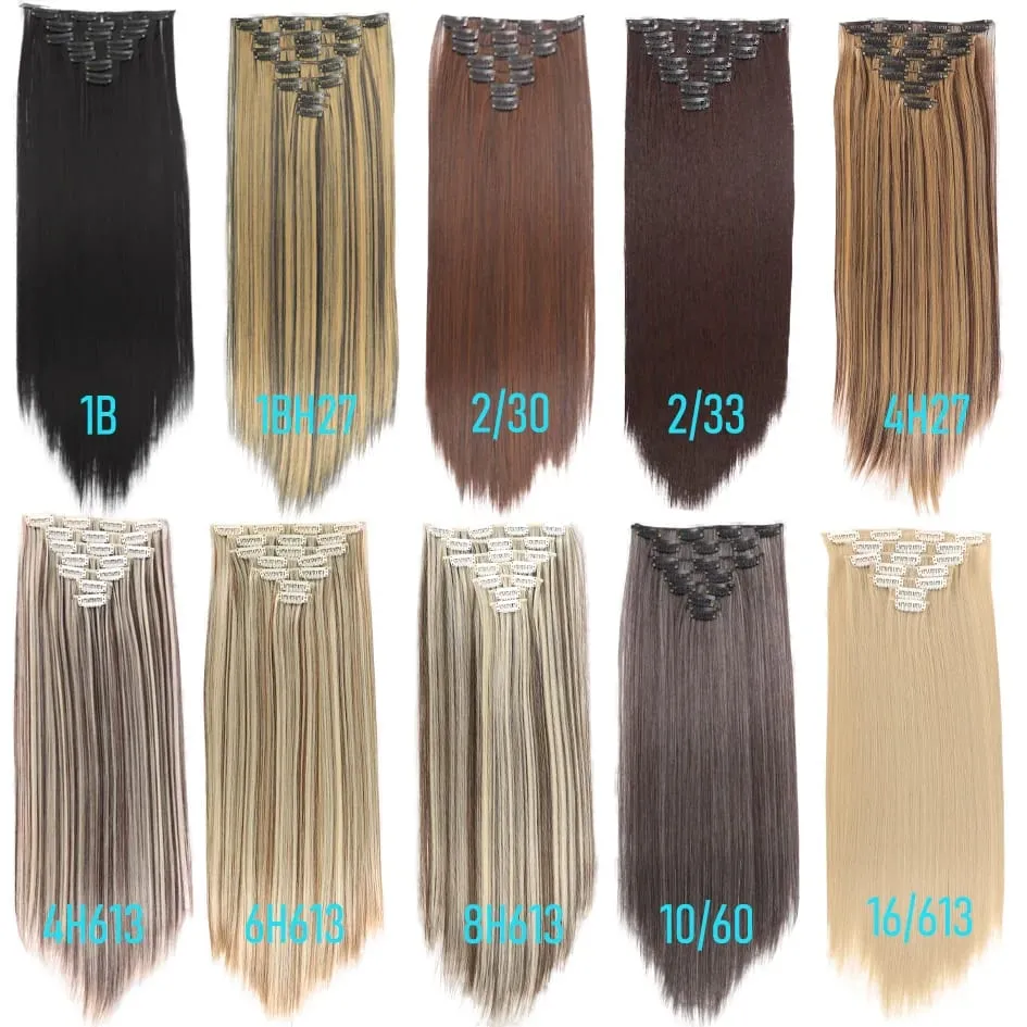 Synthetic 7 Pieces/Set 22 Inch Straight Hair Extensions Clip-In Extensions Christmas Halloween Hair Extensions — image 2