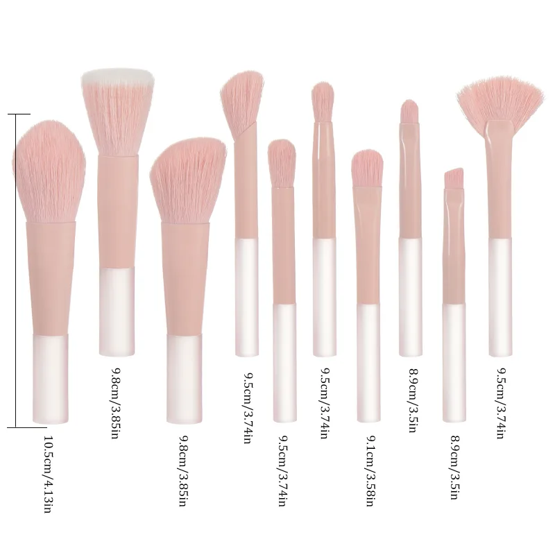 10 pink mini makeup brushes with storage bag foundation contouring brush eyeshadow brow brush - Makeup puff portable makeup