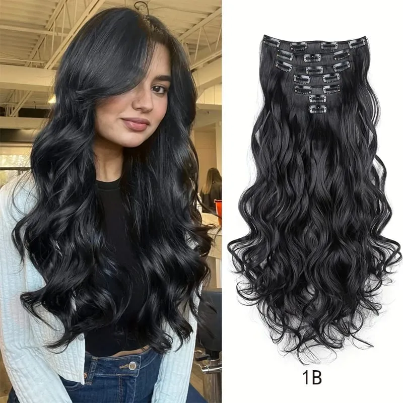 18Inch Synthetic Extension 16 Clips Blonde Hair Natural Long Wavy 7Pcs/Set Heat Resistant Fiber Hairpiece Black Brown Hairstyle — image 9