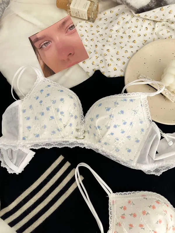 Luxury Sweet Underwear for Women Without Underwire Small Chest Push-up Anti-sag Comfortable Lace Sexy Pure Desire Bra Cover Set