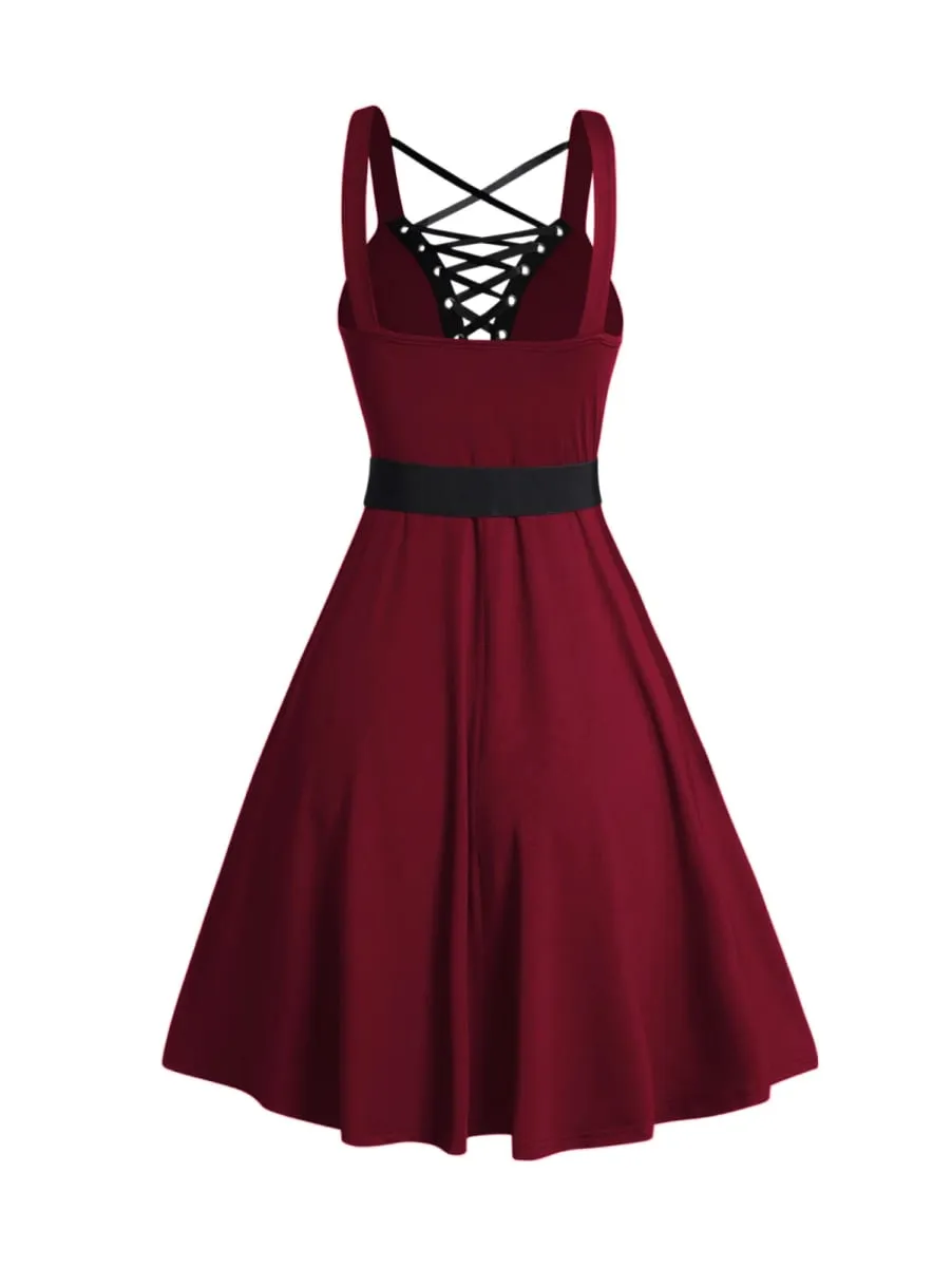 2025 Womens Gothic Dresses Sets Solid Color Open Front Crop Jacket and Lace Up Buckle Strap Crisscross Dress Outfit — image 3