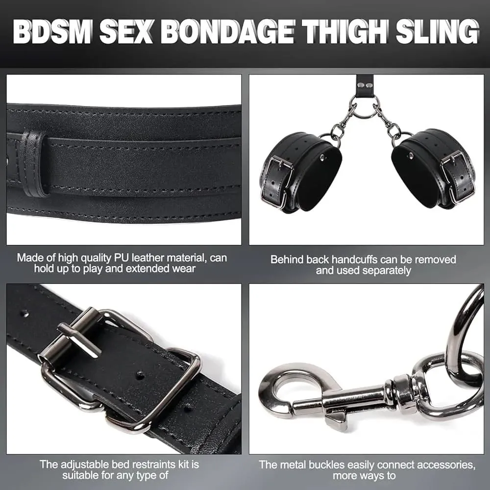 Erotic Toys Kits Adjustable Bondage Reverse Handcuffs Metal Anal Hook Binding Belt Sets Sex Toy For Couples BDSM Adult Toys — image 4