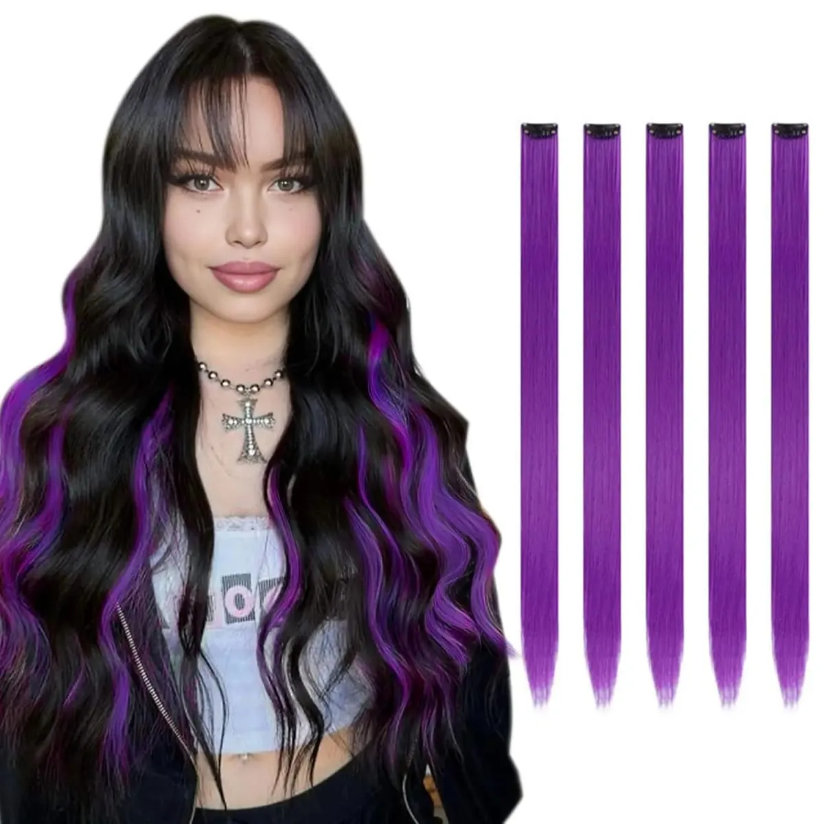 5PCS Colored Clip in Synthetic Hair Extensions Party Highlights Colorful Hair Extensions Rainbow Fake Hair Clips Hairpieces — image 14
