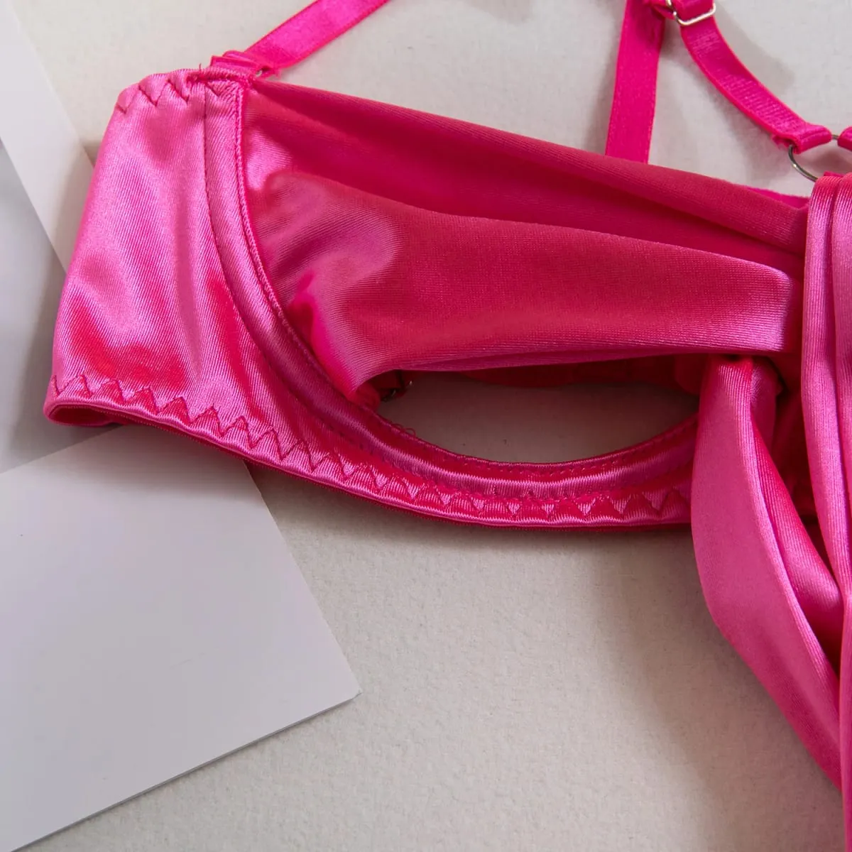 Sexy Solid Stain Lingerie Set Women's Hollow Out Bow Lace Up Exotic Apparel Suit Pure Desire Style Uniform Underwear Bra & Brief — image 4