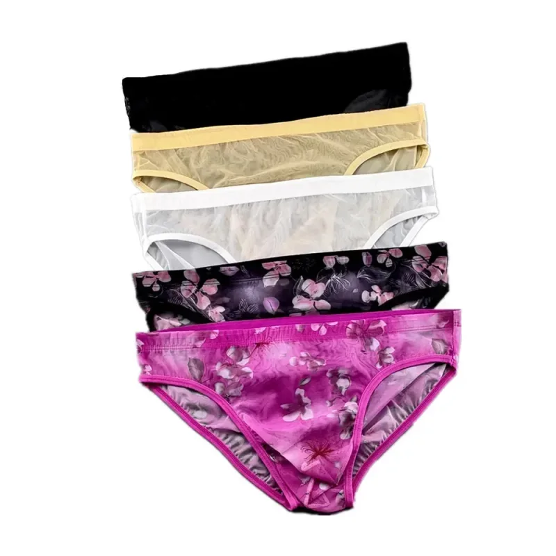 5pcs Transparent Mesh Underwear for Men Ultra-thin Perspective Mid-rise Male Pouch Slips Homme Panties Plus Size — image 1