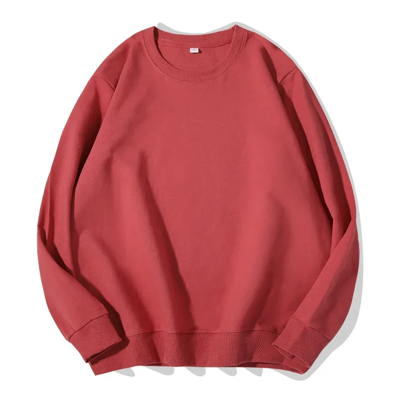 260g 100% Cotton Men's Hoodless Sweater Pullovers Sweatshirts Men Loose Solid Color Warm O Neck Tops Hip Hop Y2k Sweatshirt Tops — image 17