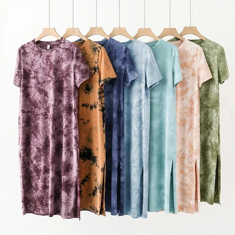 Original Casual 94% Cotton Summer Women's Dresses Solid Short Sleeve Spilt Long Midi Dress Fashion Sundress Female Clothing — image 6