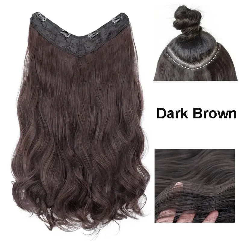 22Inch Synthetic V-shaped 4 Clips One Piece Long Curly Water Wave Clips In Hair Extensions Hair Pieces For Women — image 10