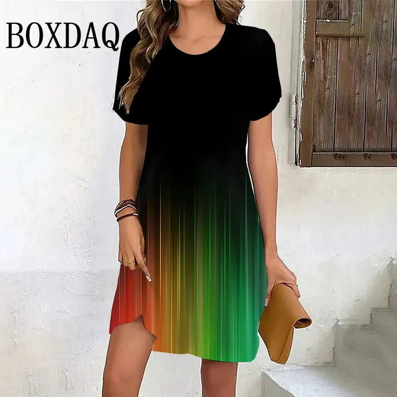 Women's Dresses Summer Dresses Elegant Ladies Gradient 3D Printed Fashion Street Short Sleeve Round Neck Casual Mini Dress 2024 — image 1