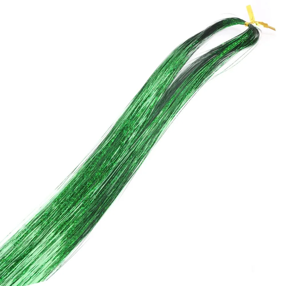 110cm Colorful Shiny Threads Glitter Hair Tinsel Kit Gold Purple Blue Silk Hair Glitter String Extensions Accessories for Women — image 17