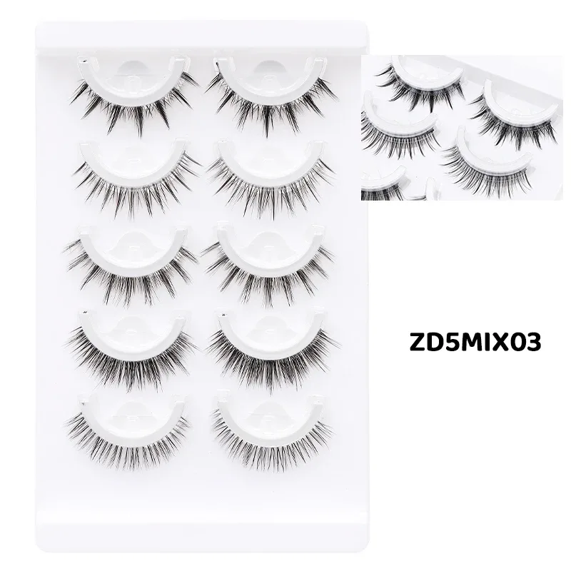 5 paires de faux cils auto-adhésifs Manga de Style mixte, sans colle, bande naturelle réutilisable, pour le maquillage quotidien des yeux — image 9