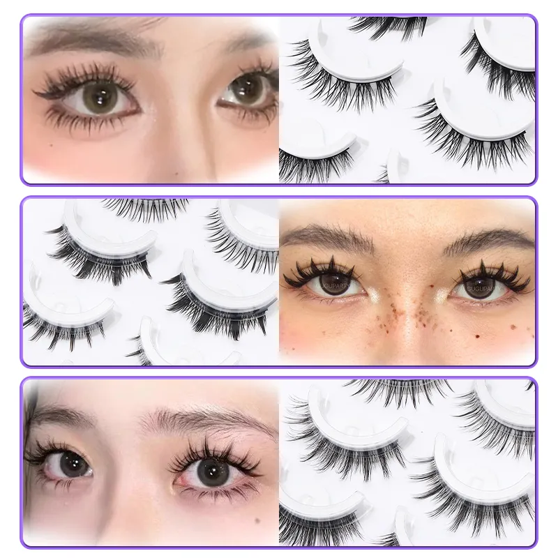 5 paires de faux cils auto-adhésifs Manga de Style mixte, sans colle, bande naturelle réutilisable, pour le maquillage quotidien des yeux — image 5