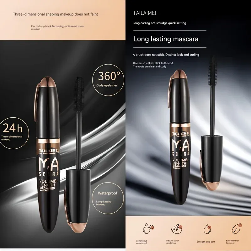 1 PC Waterproof 3D Mascara Thick Long Smudge-proof Plump Encrypted Long-lasting Curling Large Eye Makeup with 360° Spiral Brush — image 6