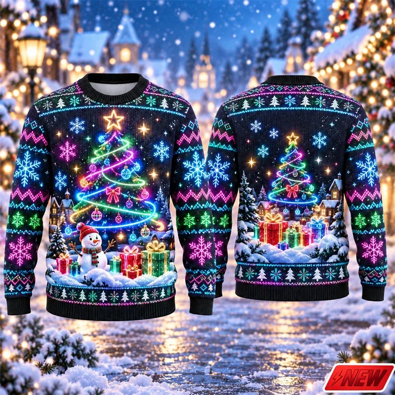 3d Print Christmas Tree Ugly Sweater Men Merry Christmas Trend Crew Neck Sweatshirts Women Neon Snowman Gift Fake Sweater Unisex