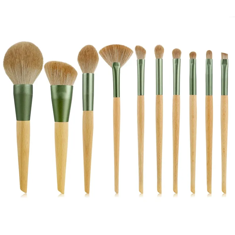 10 Pcs Makeup Brushes Set Contour Brush Nose Brush Eyeshadow Brush Powder Dispersal Brush Pointed Wood Handle Cosmetic Tools — image 9