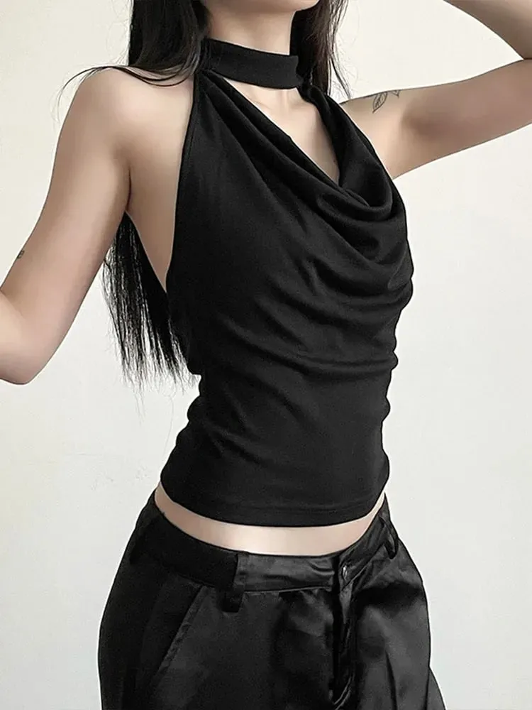 Solid Color Simple Casual All-match Cool Confident Sexy Beautiful High Street Summer Travel Women's Thin Halter Vest — image 2