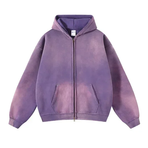 Heren Hoodies met ritssluiting Tie Dye Washed Dubbel oversized vest Sweatshirt Los Plus Pluche Gradiënt Heren Truien met capuchon Winter — image 12