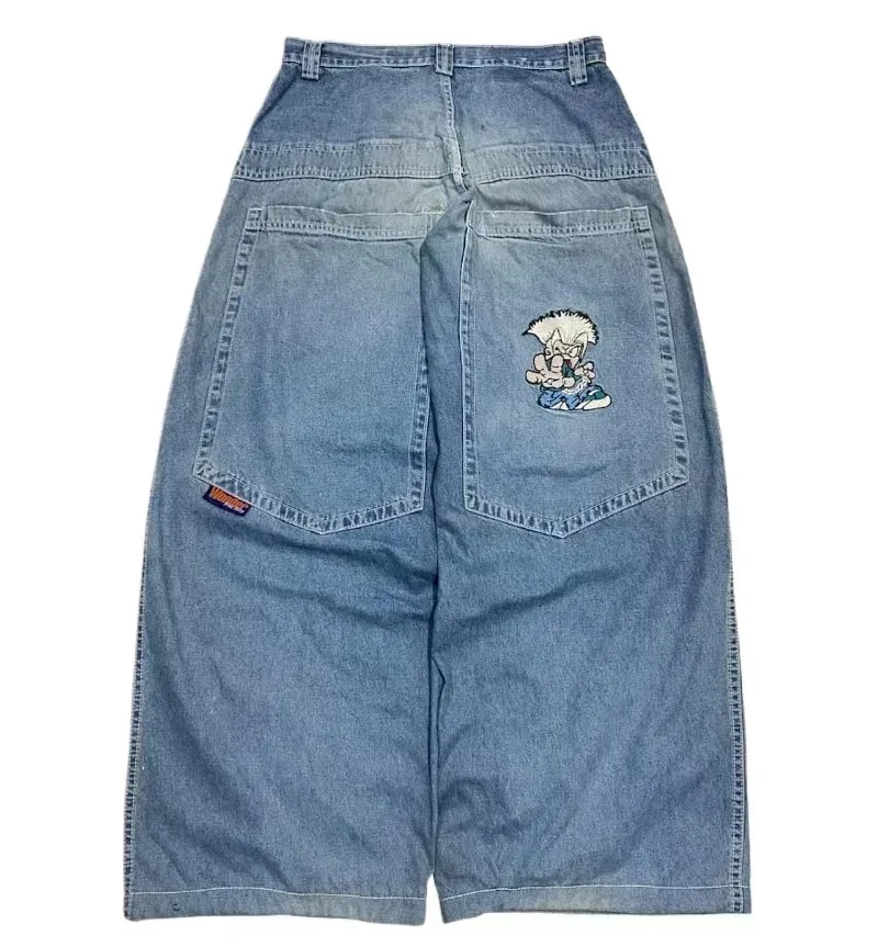 90s Gothic Centipede Embroidery Washed Oversized Wide-Leg Pants Jeans Men Y2K New Harajuku Punk Hip-Hop Rock Couple Street Wear — image 23