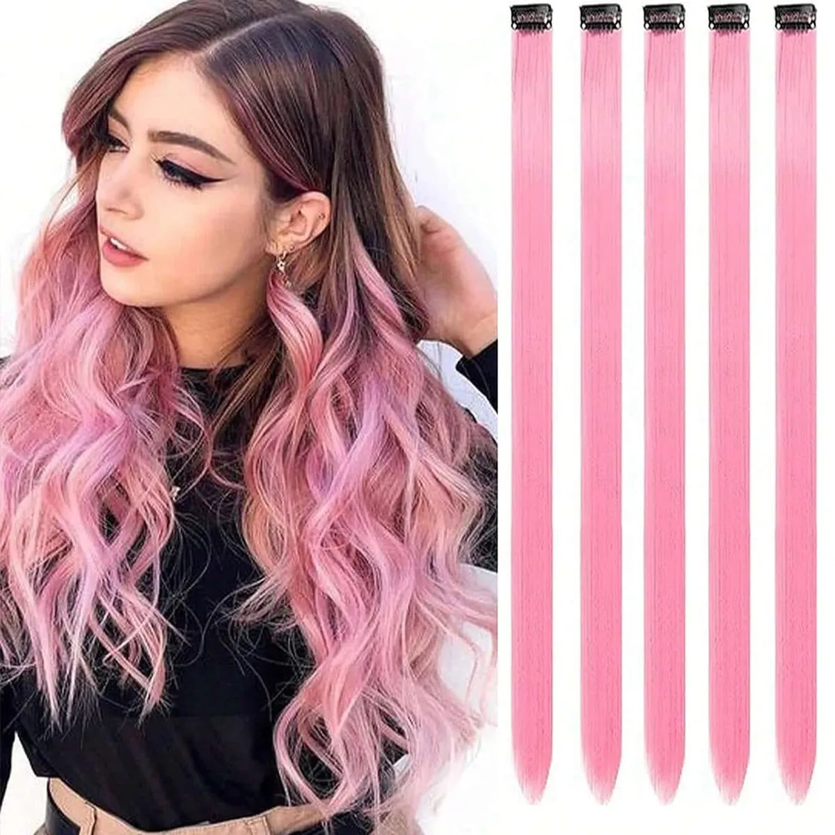 5PCS Klip Lurus Dalam Sambungan Rambut Klip Sorotan Sintetik Pada Potongan Rambut Rambut Fesyen Untuk Wanita Cosplay Pesta Harian — image 8
