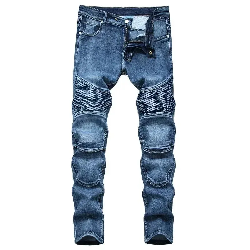 Men's New Casual Motorcycle Jeans Hip Hop Street Riding Stretch Slim Fit Straight Pants Patchwork Fashion Denim Trousers Male — image 5