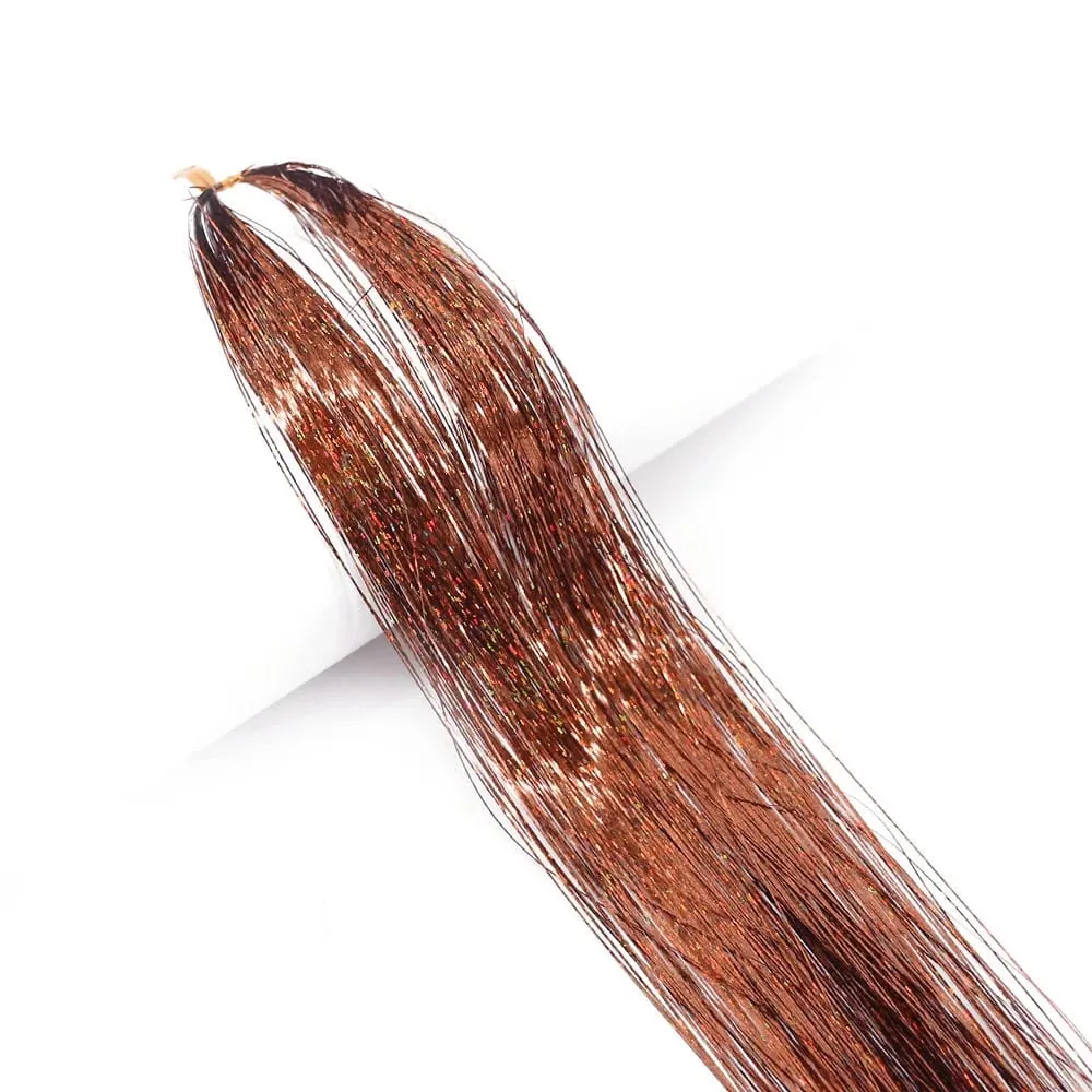 Long Sparkle Shiny Hair Tinsel Rainbow Silk Hair Extensions Dazzles Women Hippie For Braiding Headdress 120Strands/bag — image 13