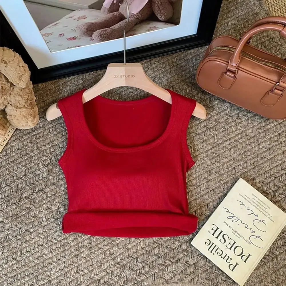Women Solid Color O Neck Ribbed Tank Top Wide shoulder Strap Camisole 2025 Summer autumn Basic Camisole Elastic Tank Tops — image 14