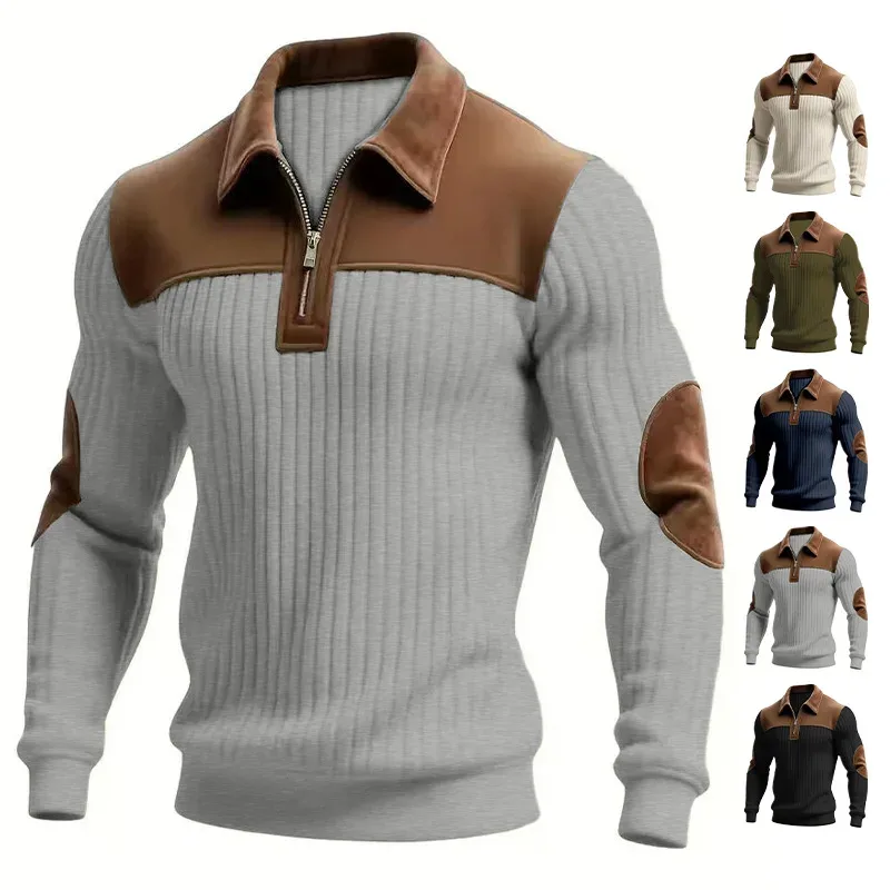 Felpe felpa da uomo 2026 nuova maglia risvolto cuciture ricamo sport casual autunno cerniera felpa abbigliamento uomo