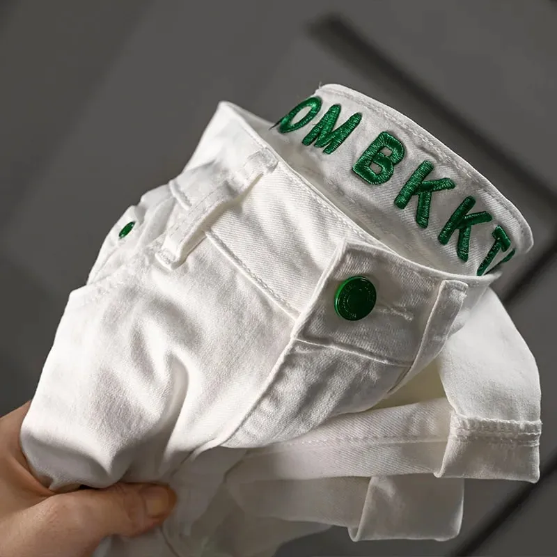 High-End White Jeans Men's 2024 Spring and Summer New Elastic Slim Fit Embroidery Trend Versatile Light Luxury Quality Pants — image 6
