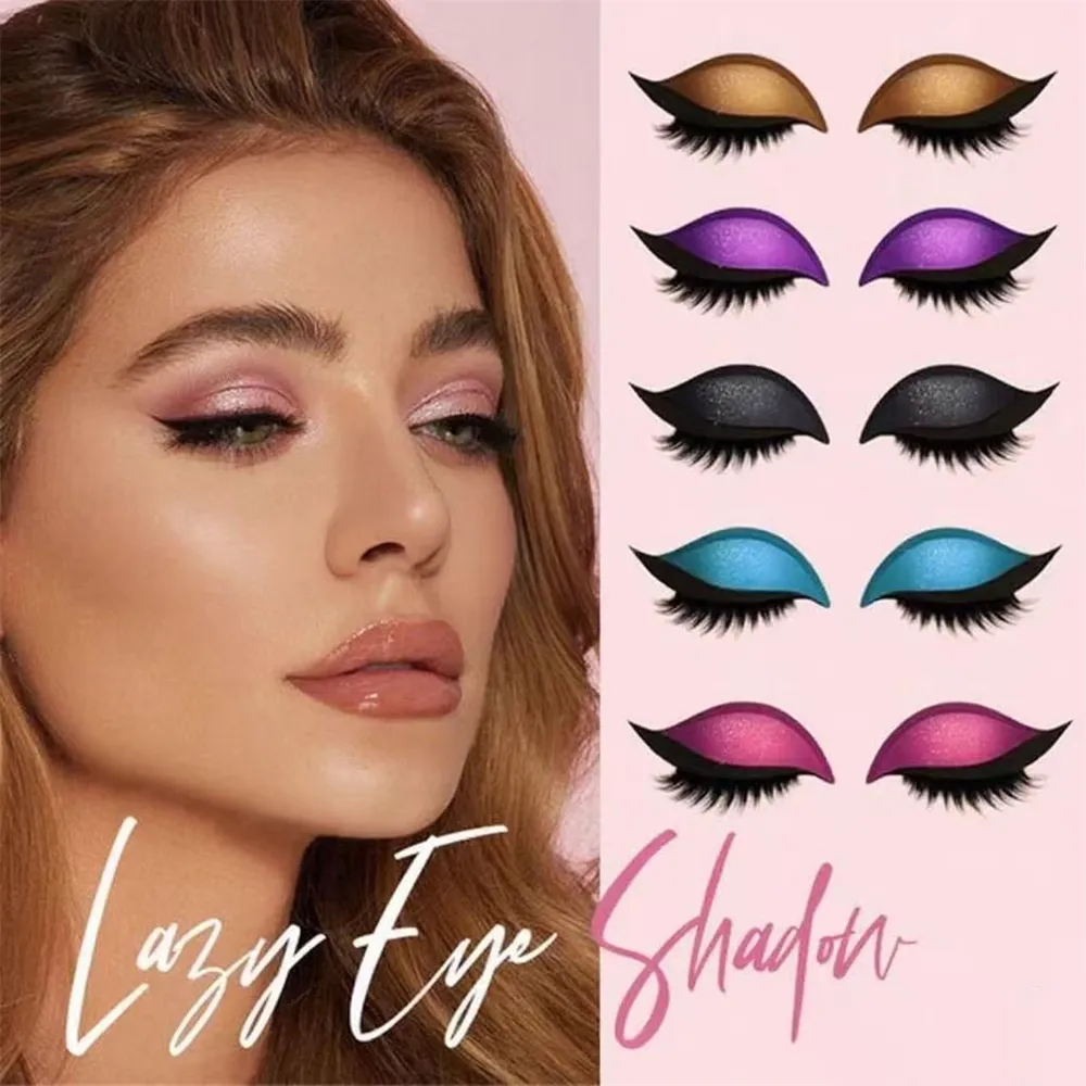 Reusable 1 Pair Lazy Eye Shadow Eyelash Patch 2-In-1 Eye Makeup Sticker With False Lashes & Shadow Waterproof Cosmetic Tools