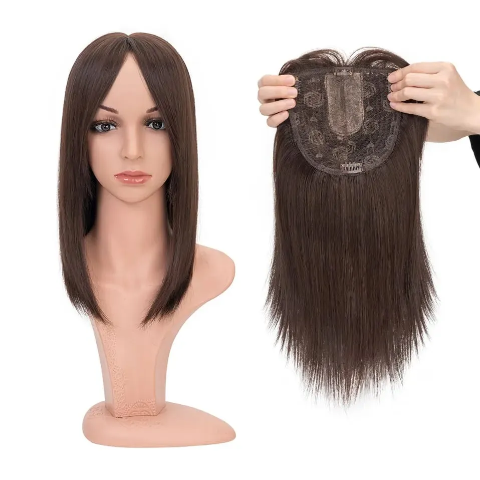 Snoilite Synthetic 14'' Striaght Hair Toppers with Bangs for Women Natural Hairpieces Adding Hair Volume Topper Hair Extensions — image 9