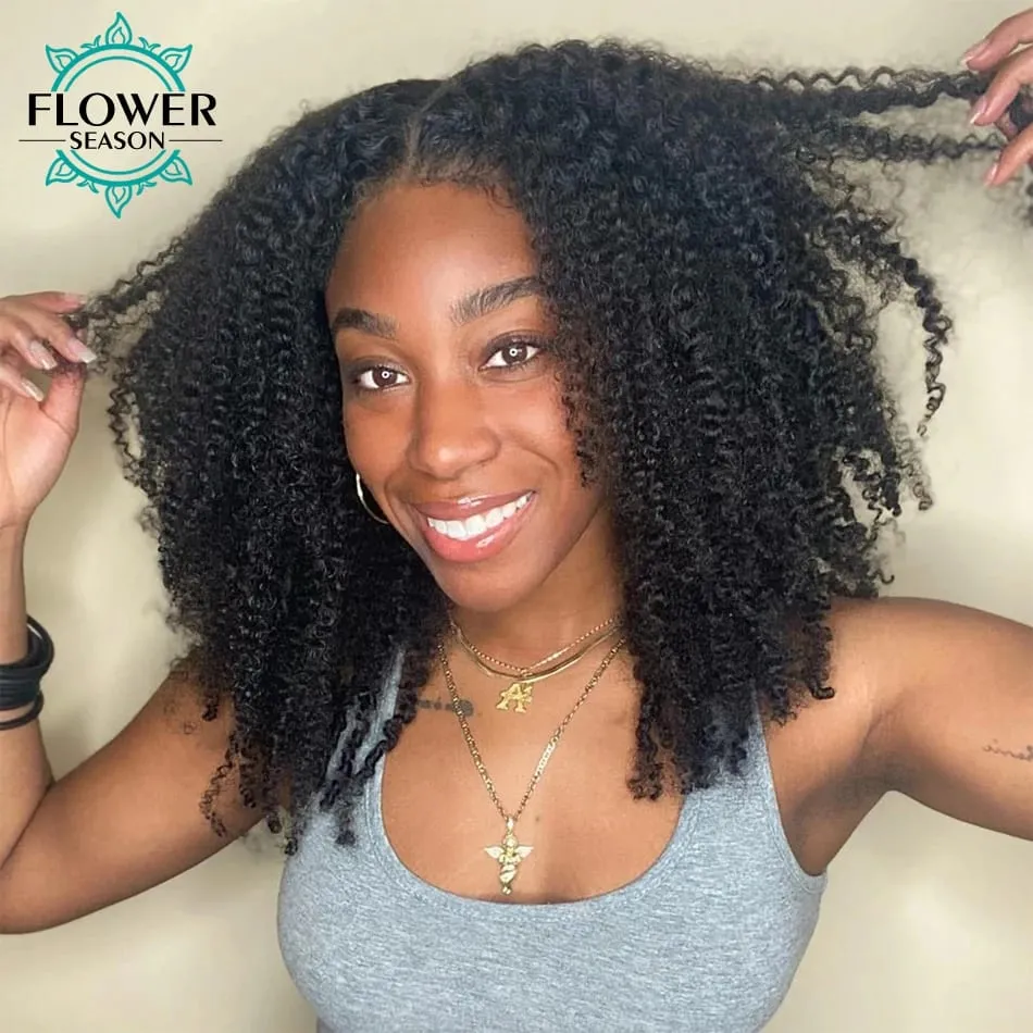 Afro Kinky Curly Clip ins Hair Extensions Human Hair Seamless PU Clip in Hair Skin Weft 7pcs /set 120g Full Head for Black Wome