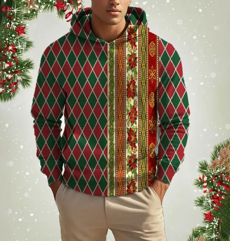 Men's Christmas Reindeer Print Hoodie Animal Cartoon Pattern Sweatshirt Casual Cute Polyester Spandex Blended Hooded Sweatshirt