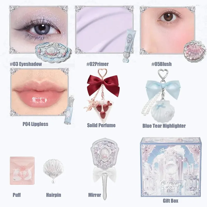 Flower Knows Shells Pearl Eyeshadow Essence Lip Honey Blush Cheek Makeup Front Ocean Gift Box Makeup Kit Full Professional — image 18
