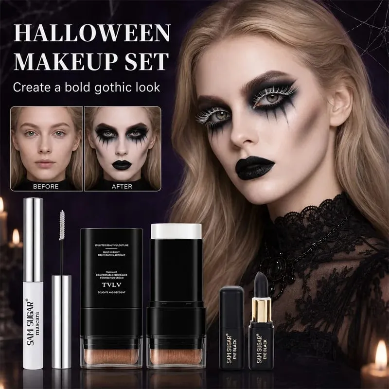 3PCS Halloween Makeup Kit Mascara White Foundation Stick Black Face Paint Stick Goth Vampire Skeleton SFX Cosplay Costume Party — image 2