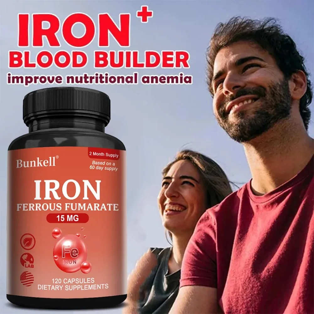 Iron Supplement - Boost Energy Improve Concentration Enhance Immune Function Reduce Fatigue Help Hemoglobin Balance Non-GMO