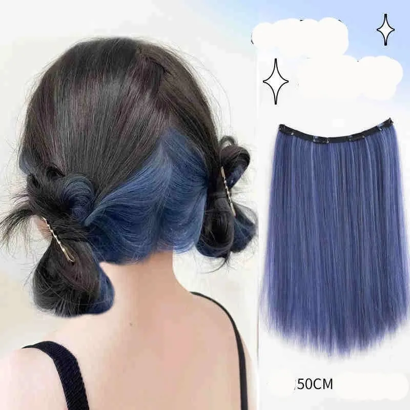 V-shaped One-Piece Synthetic 4 Clip In Hair Extensions Long Straight Hairstyle Hairpiece Colour 50CM Natural Fake Hair — image 12