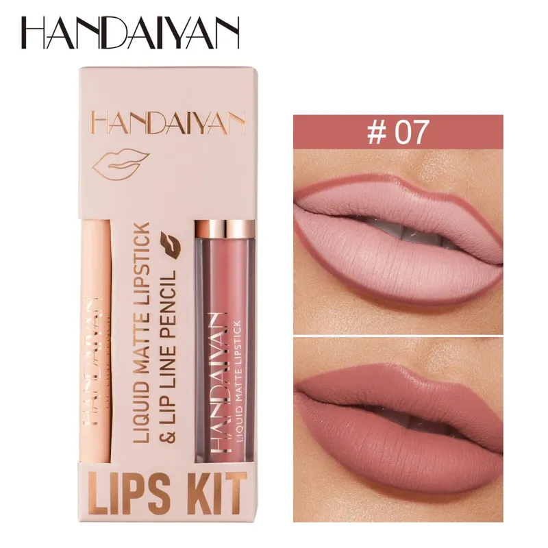 Women's 2-in-1 Lipstick Set with Lip Liner Waterproof Long-lasting Korean Makeup Matte Finish Cosmetics Kit Free Shipping