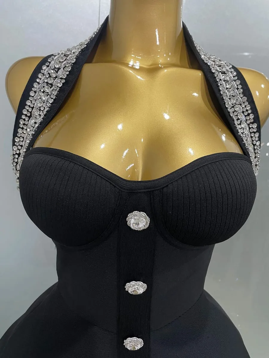 2025 여성 블랙 섹시한 오프 숄더 샤이닝 크리스탈 Bodycon 붕대 롱 드레스 장갑 우아함 축하 저녁 파티 드레스 — image 6