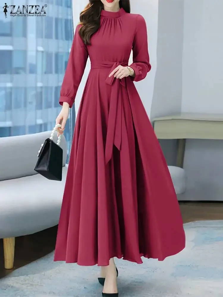 Women Long Sleeve A-line Sundress Spring Long Dress Autumn Solid Party Holiday Maxi Dresses Vestidos Femme Vintage Robe — image 5