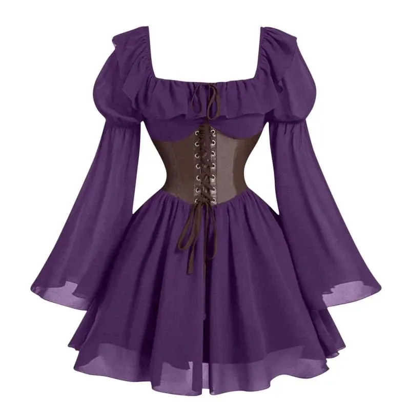 Zaman Renaissance Abad Pertengahan Baru Lengan Panjang Wanita Bubble Sleeve Dress Halloween Fesyen Retro Parti Baharu Skirt Pinggang
