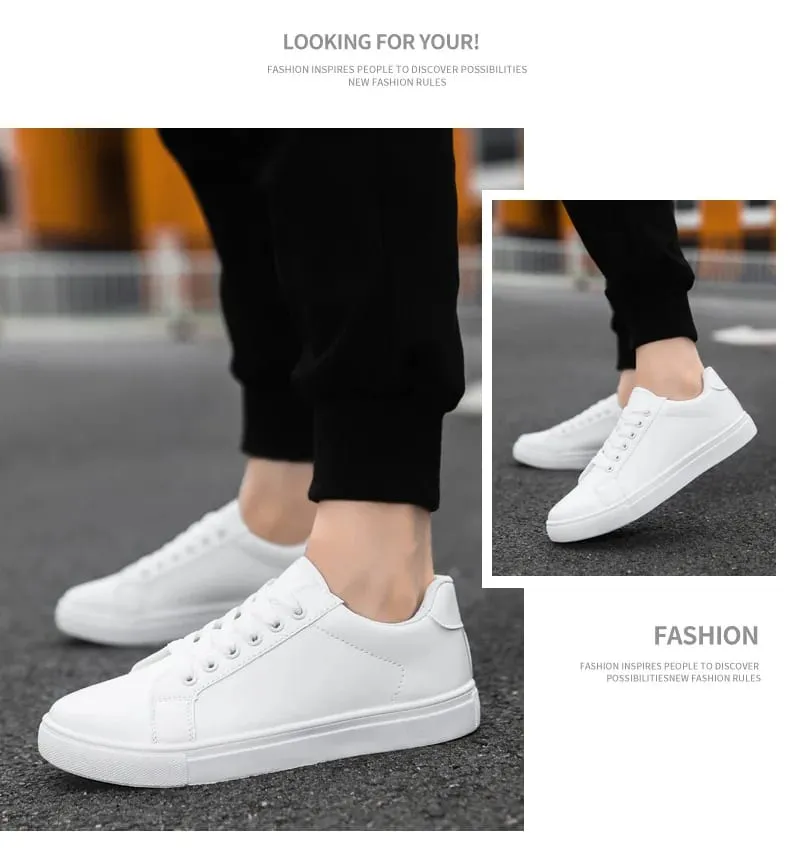 White Black Men Shoes Comfortable Casual Skateboard Shoes Men Solid Leisure Sneakers Lightweight Walking Shoes — image 7